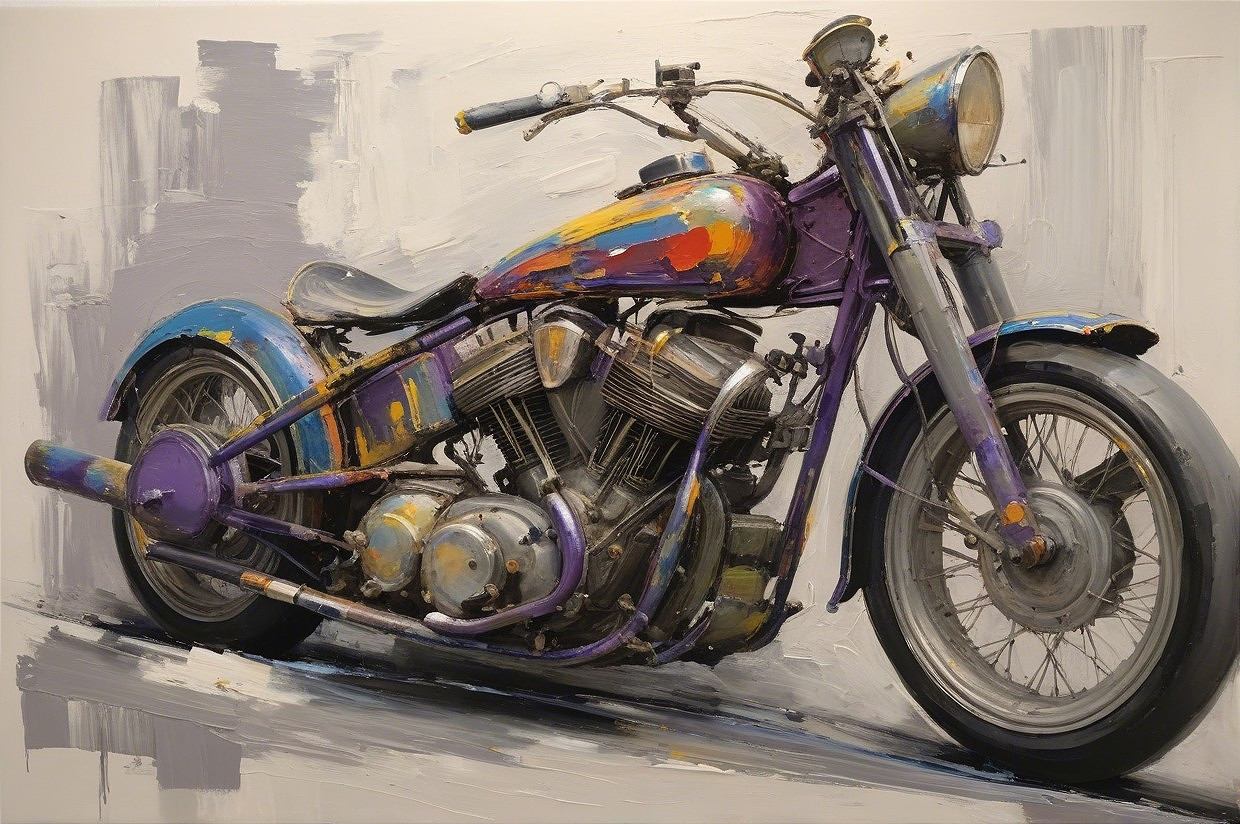 Vibrant Vintage Motorcycle in Painterly Style