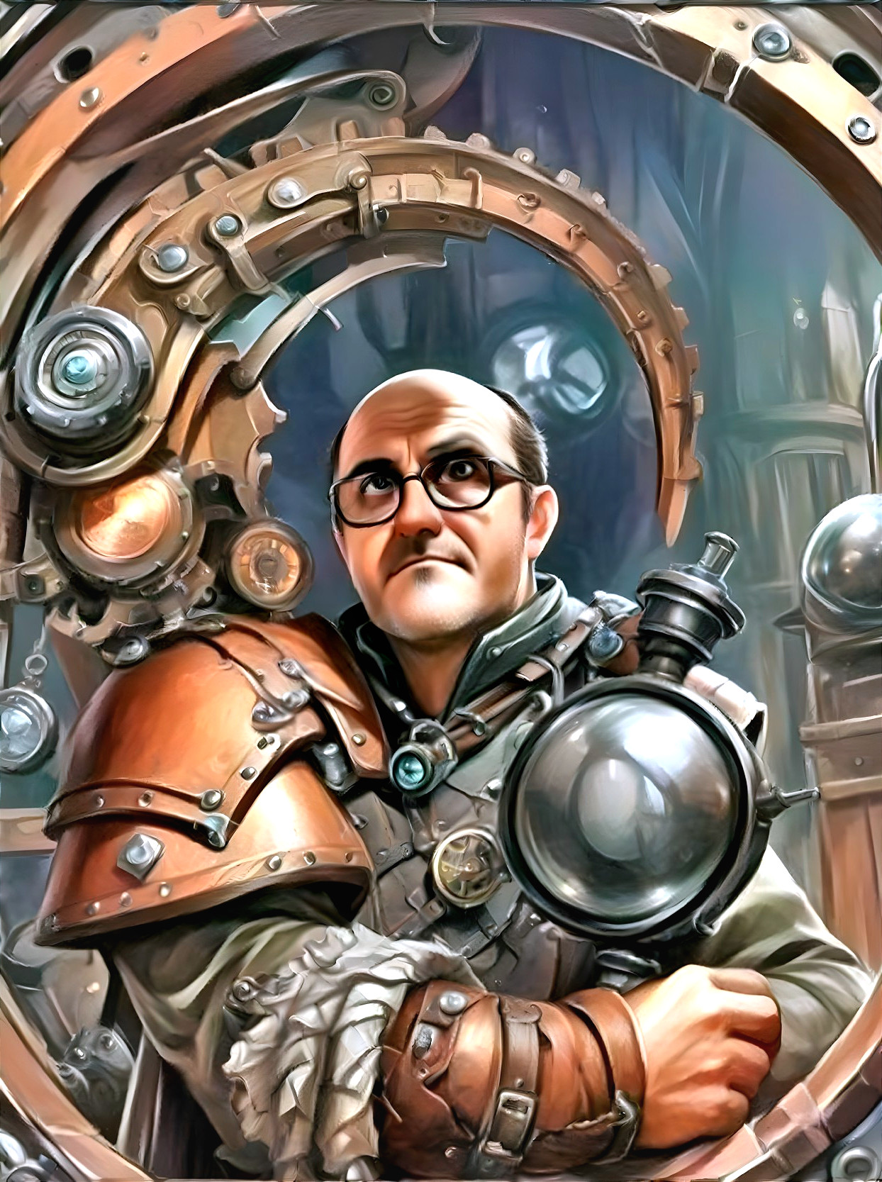 Steampunk Character with Gadgets and Machinery Details
