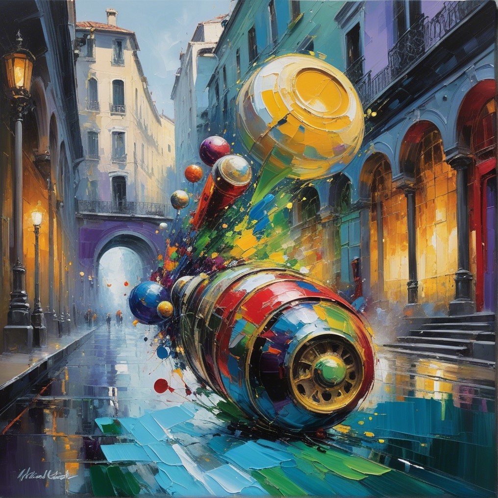 Vibrant Urban Scene with Colorful Abstract Shapes