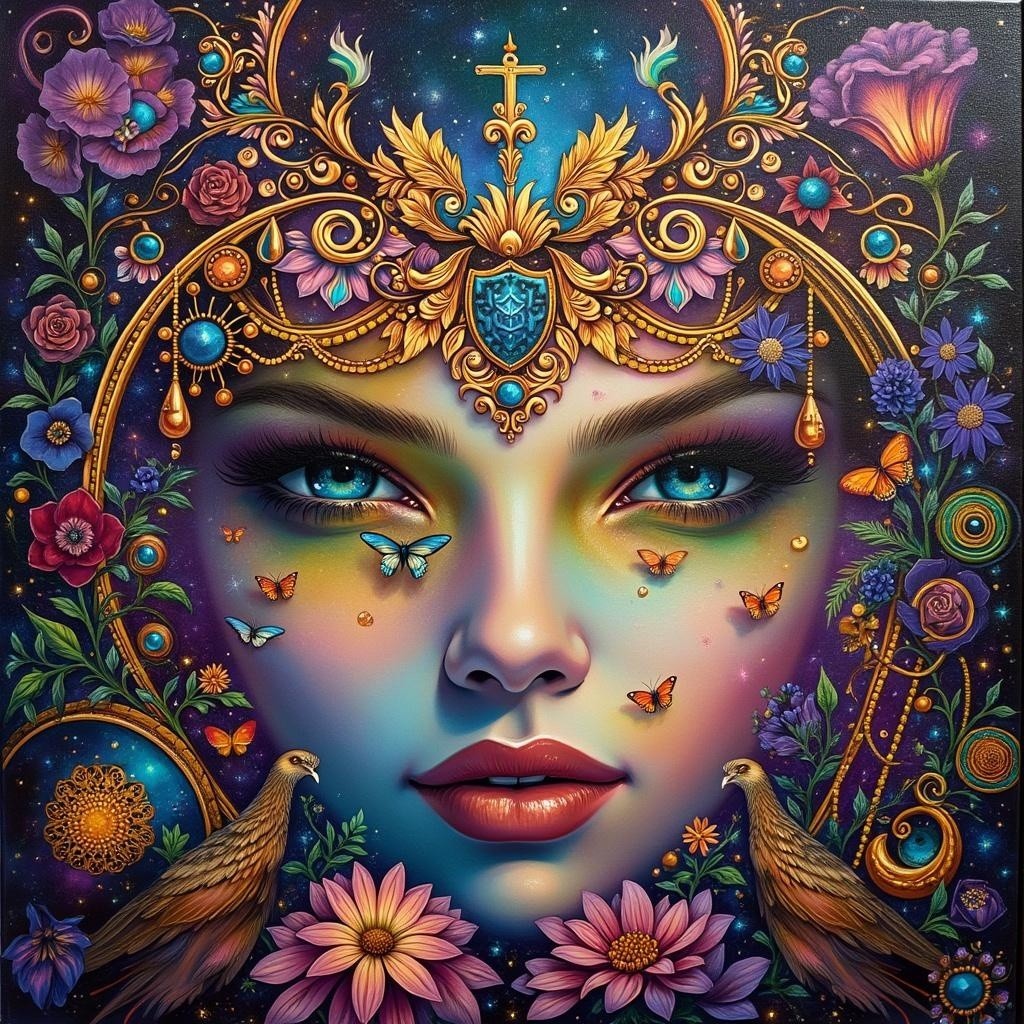 Ethereal Portrait of a Woman with Floral Designs