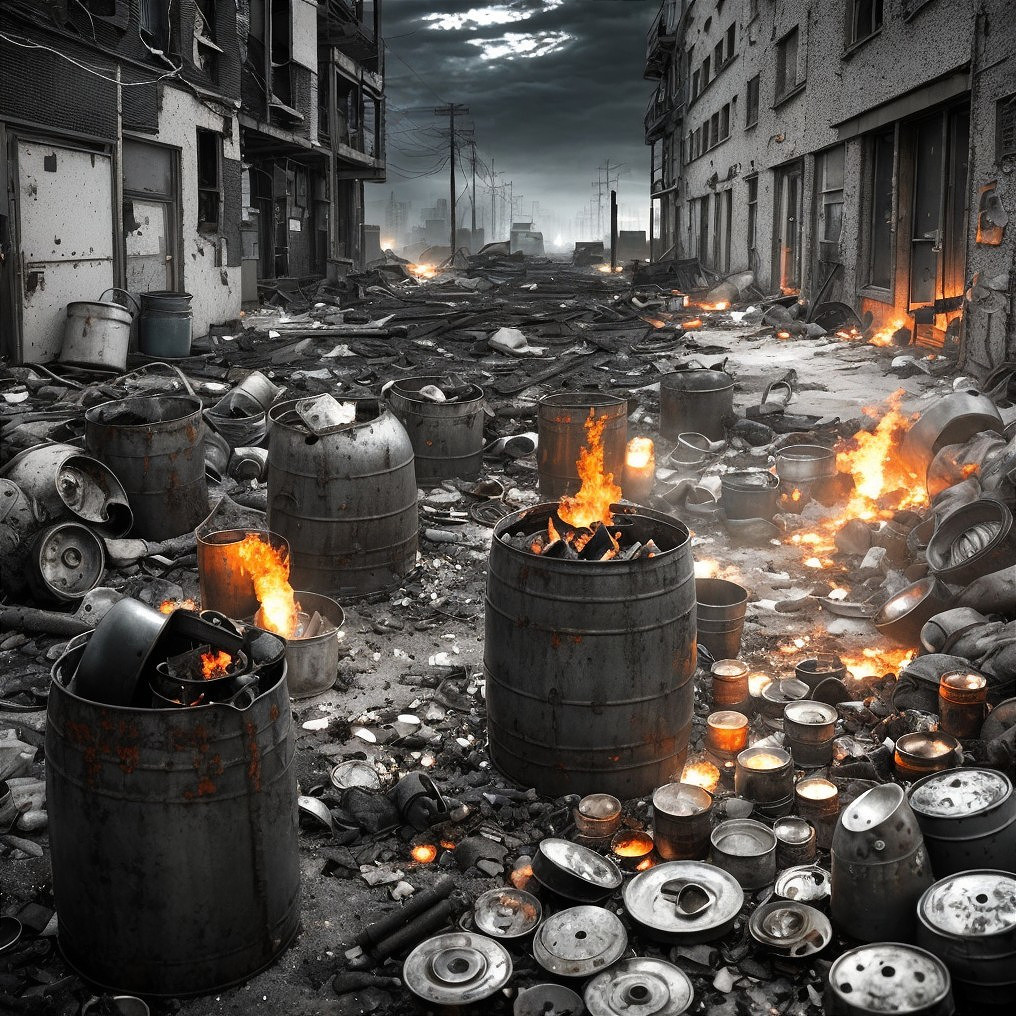 Desolate Urban Landscape with Ruined Buildings and Flames