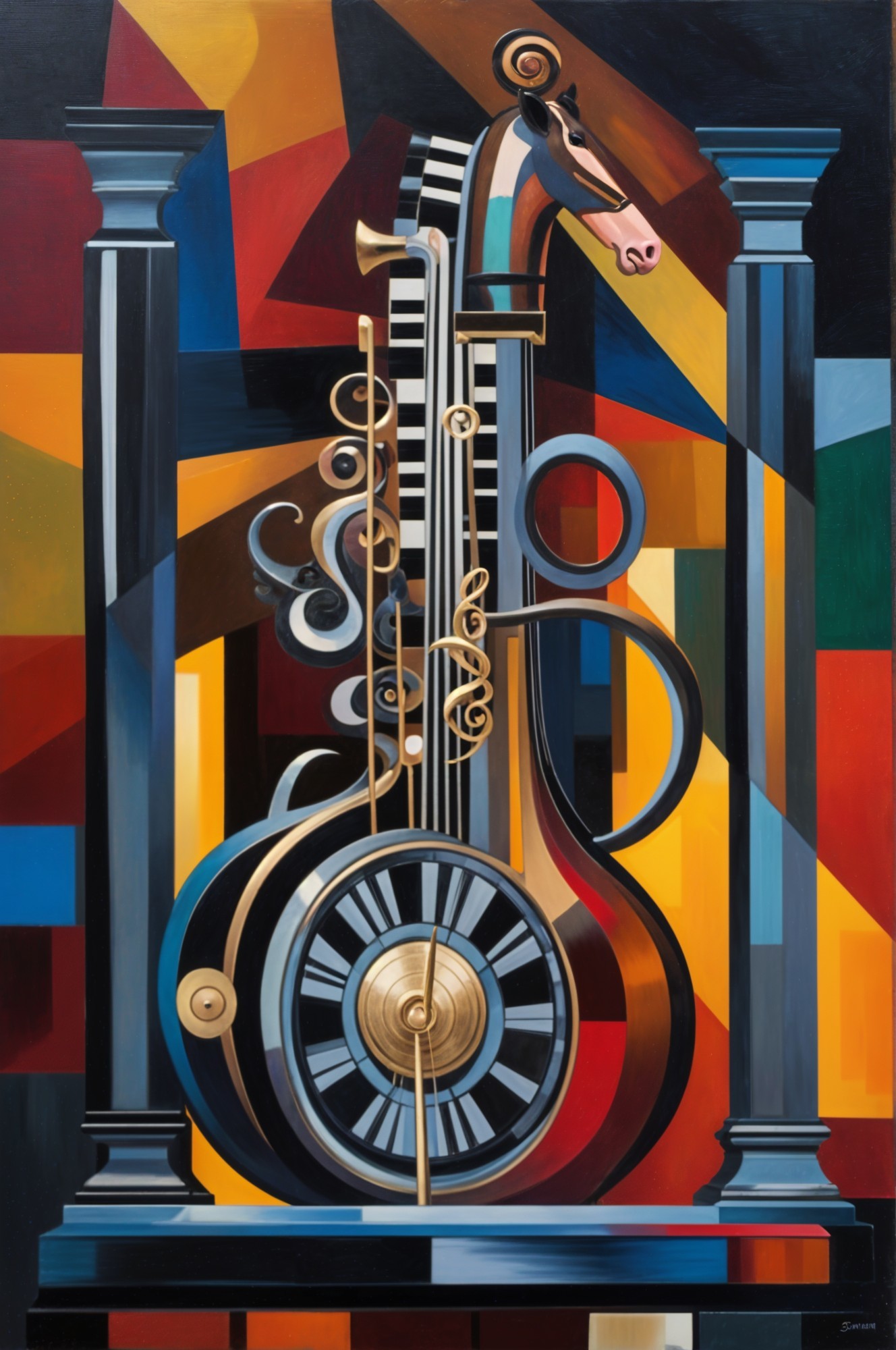 Vibrant Artwork Blending Music and Equine Imagery