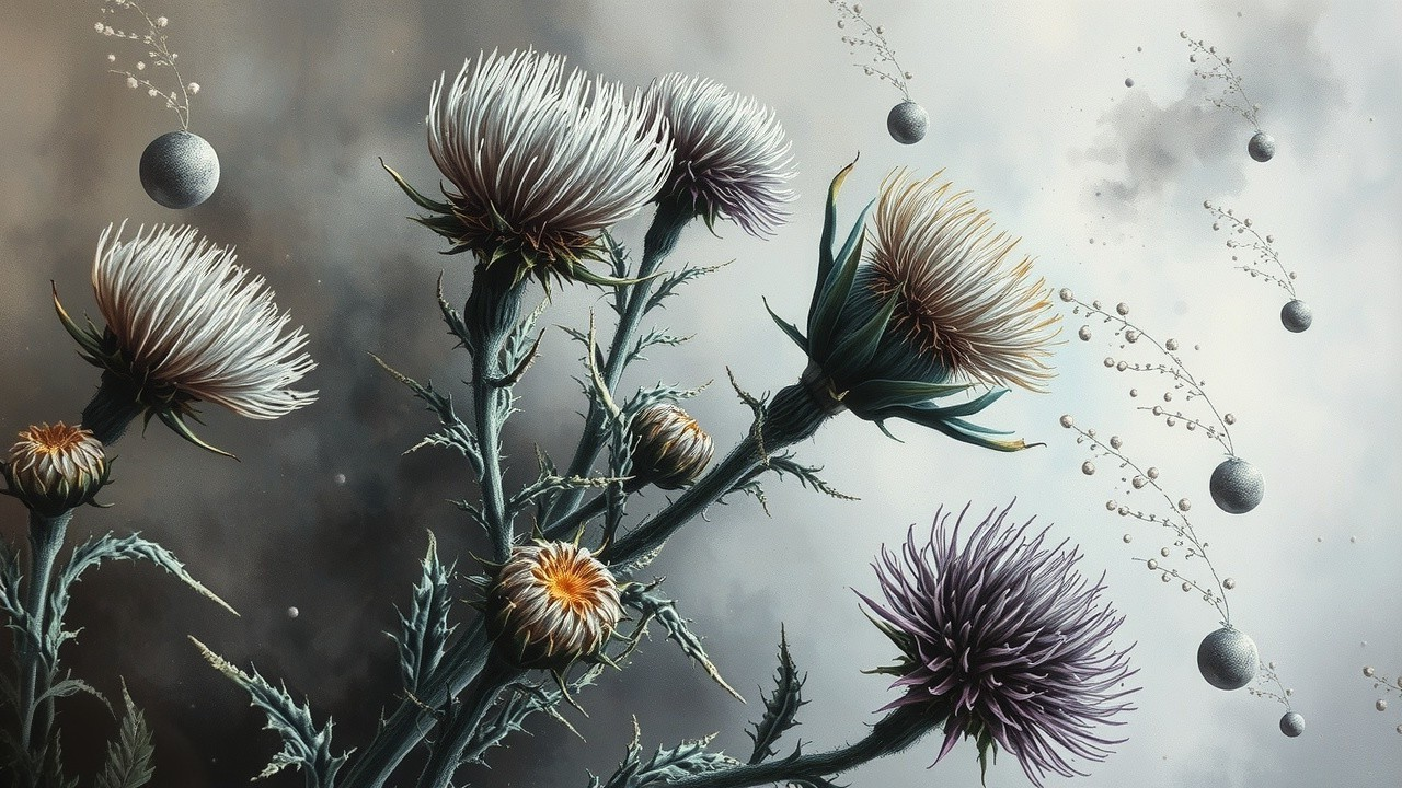 Surreal Thistle Flowers with Ethereal Background