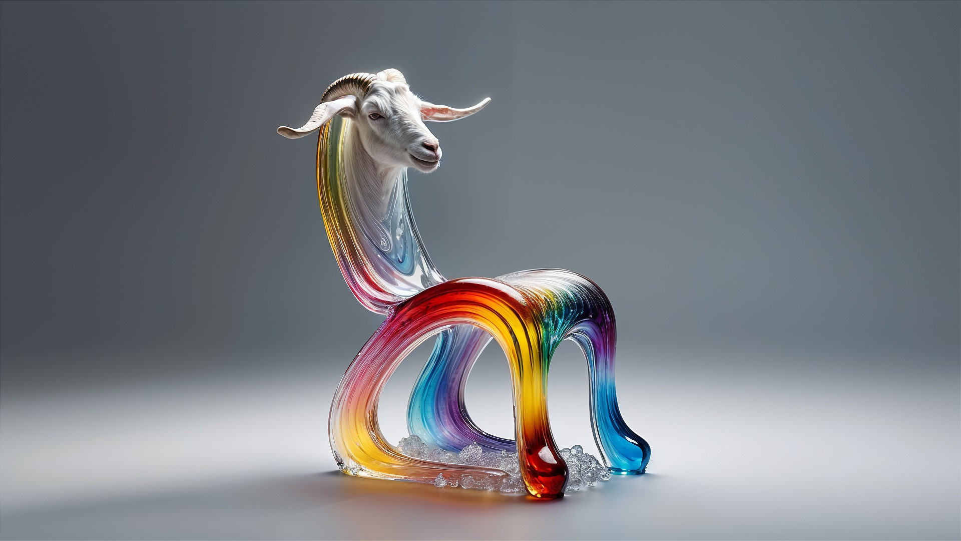 Whimsical Chair Design with Rainbow Goat Head Features