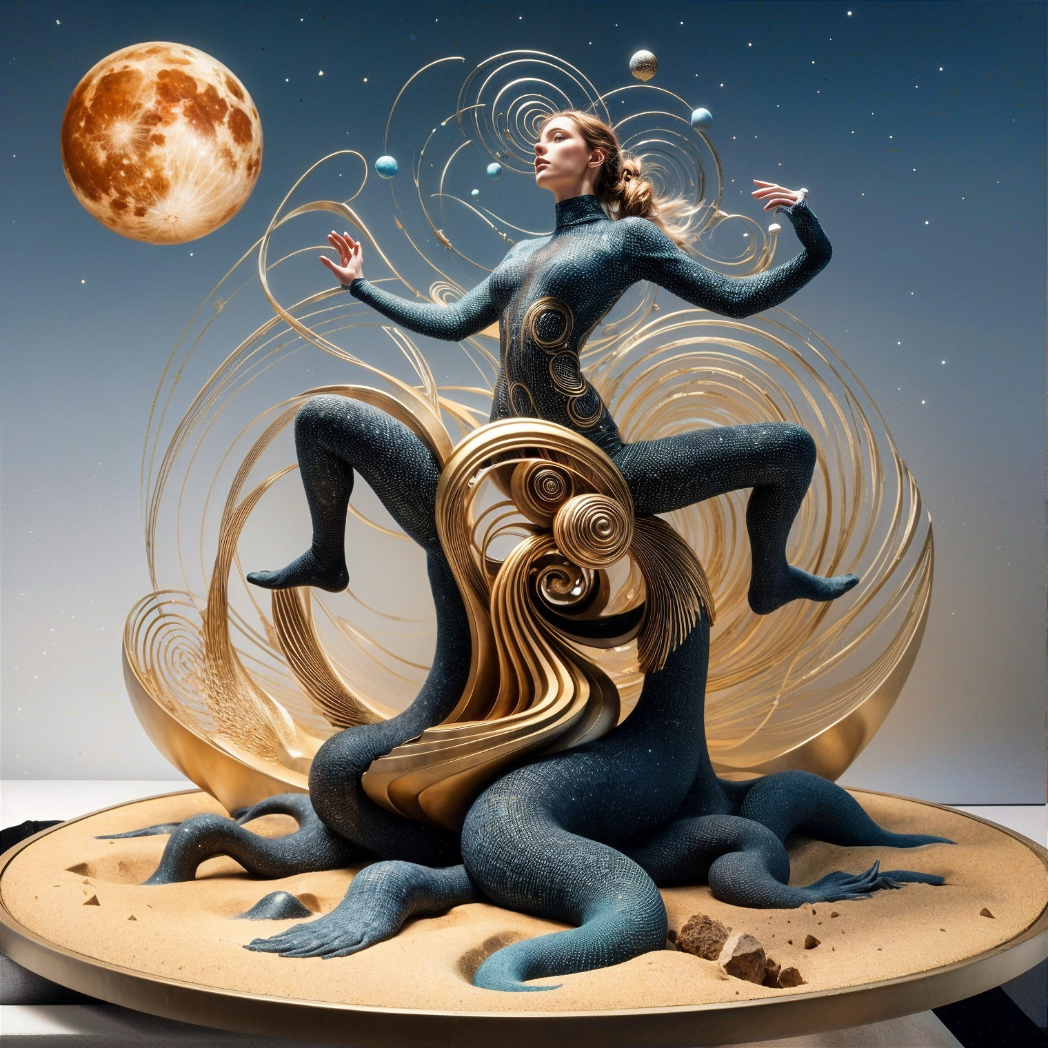 Surreal Three-Dimensional Cosmic Sculpture Description