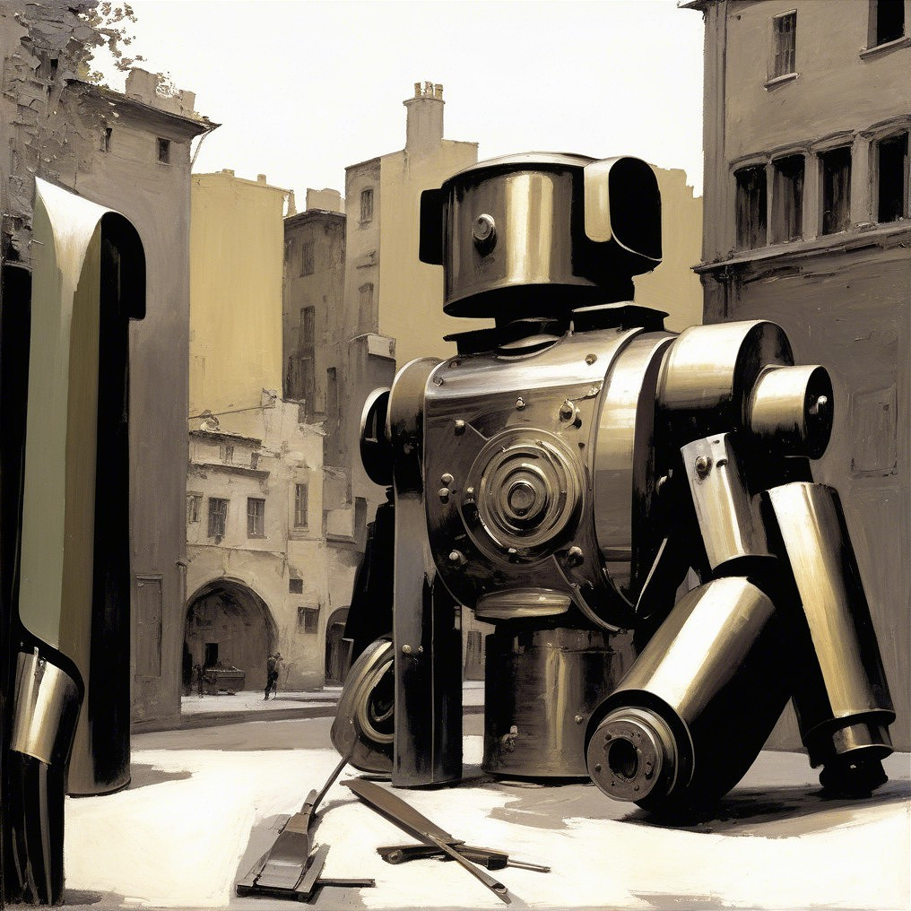 Vintage Robot in Empty Urban Street Setting