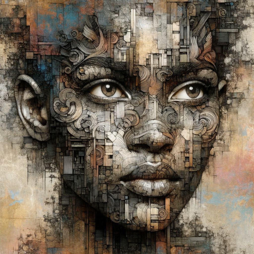 Portrait of a woman with abstract patterns and textures