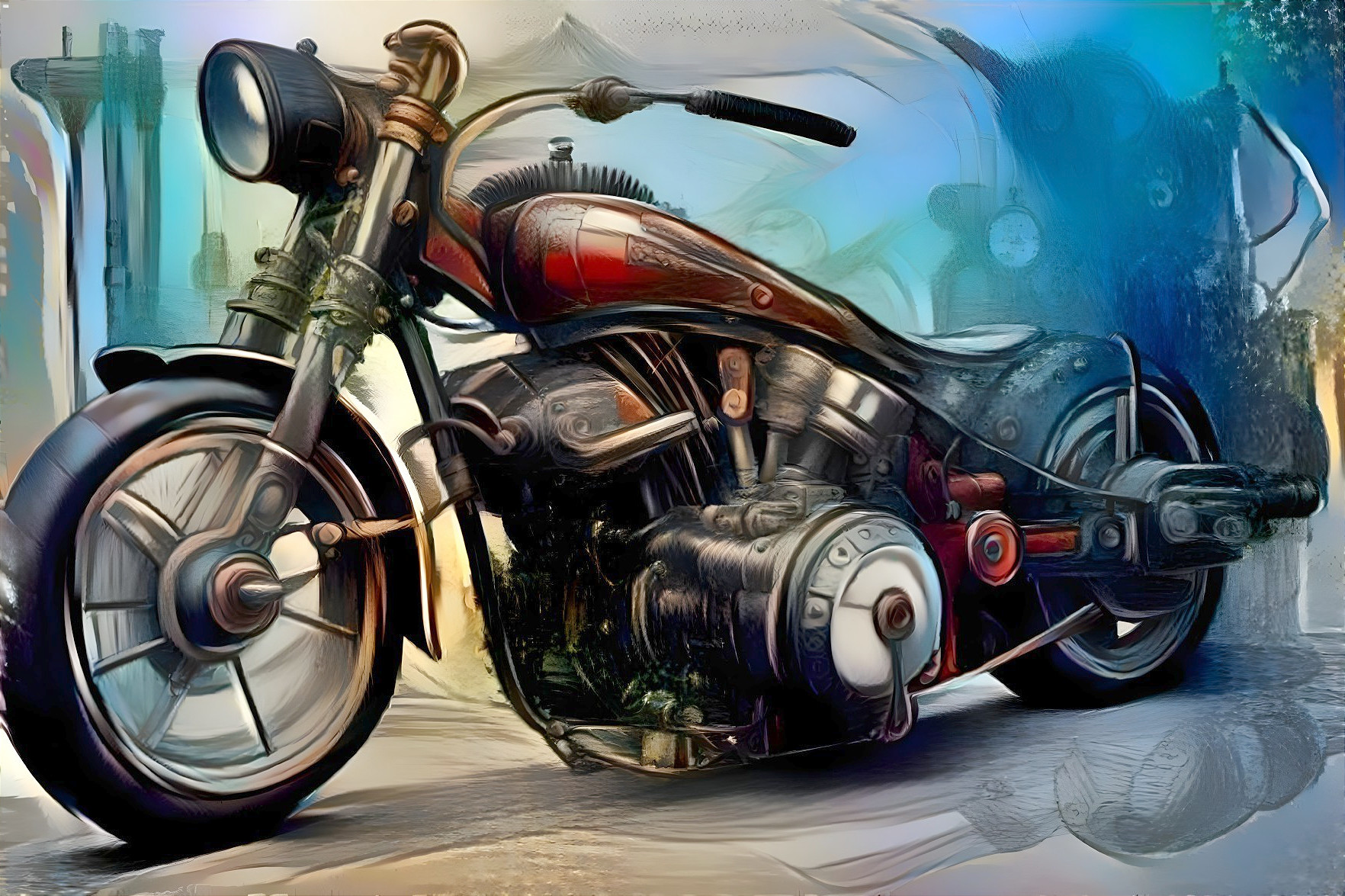 Custom Motorcycle with Vintage and Modern Design Elements