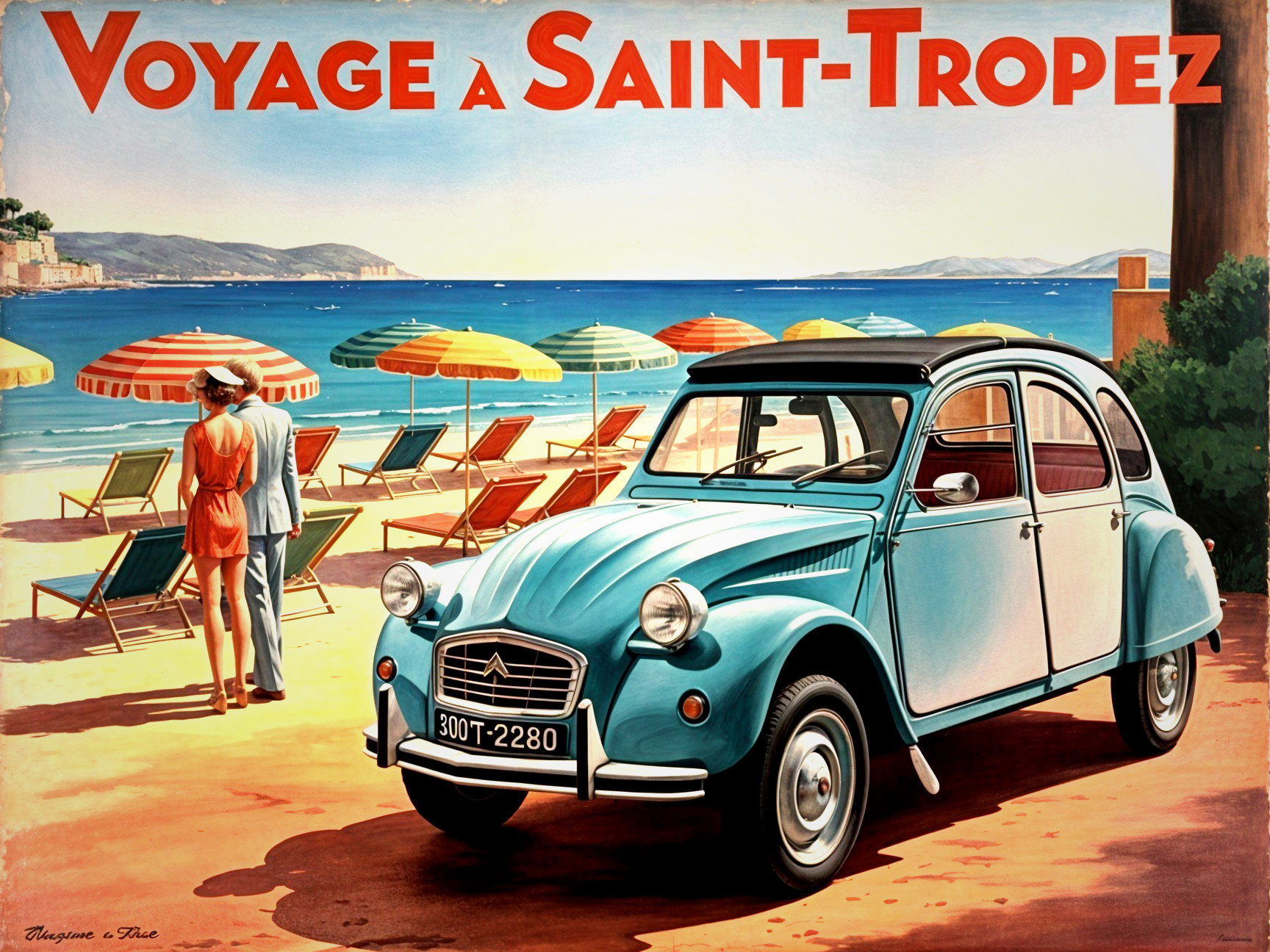 Vintage Travel Poster of Saint-Tropez Beach Scene