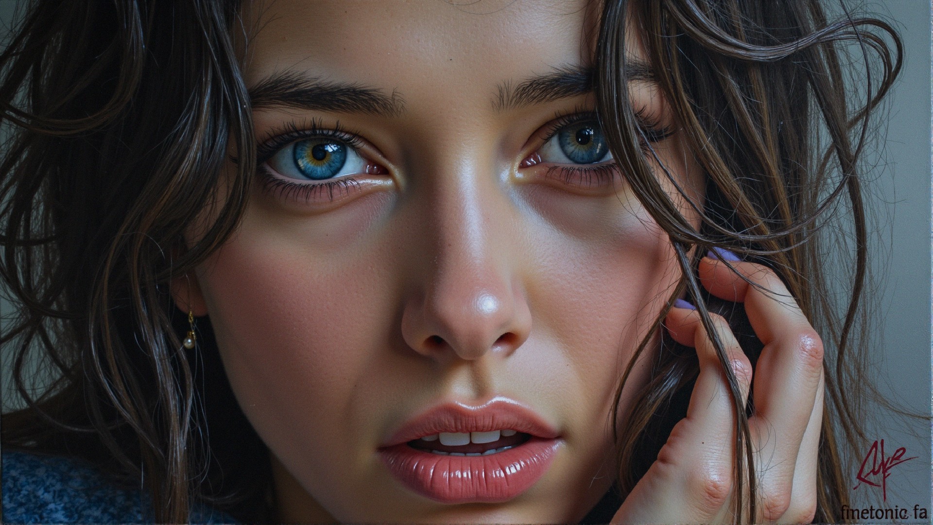 Close-Up Portrait of a Young Woman with Blue Eyes