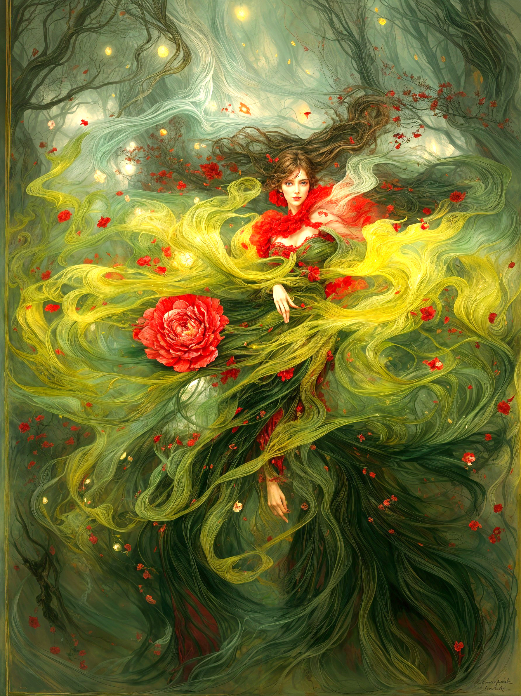 Mystical Figure in Vibrant Forest with Ethereal Light