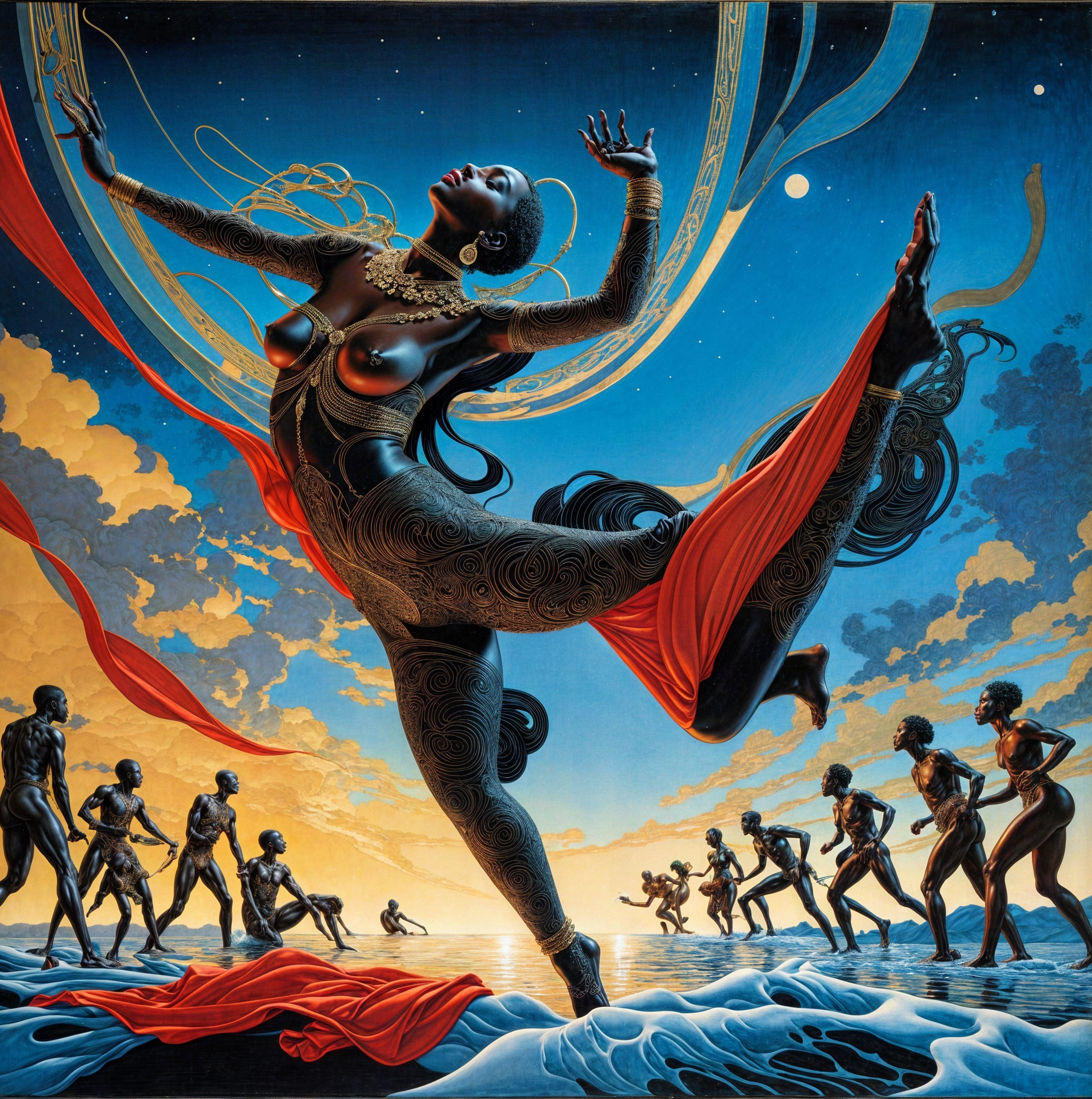 Dynamic Dance Figures in Vibrant Water Scene