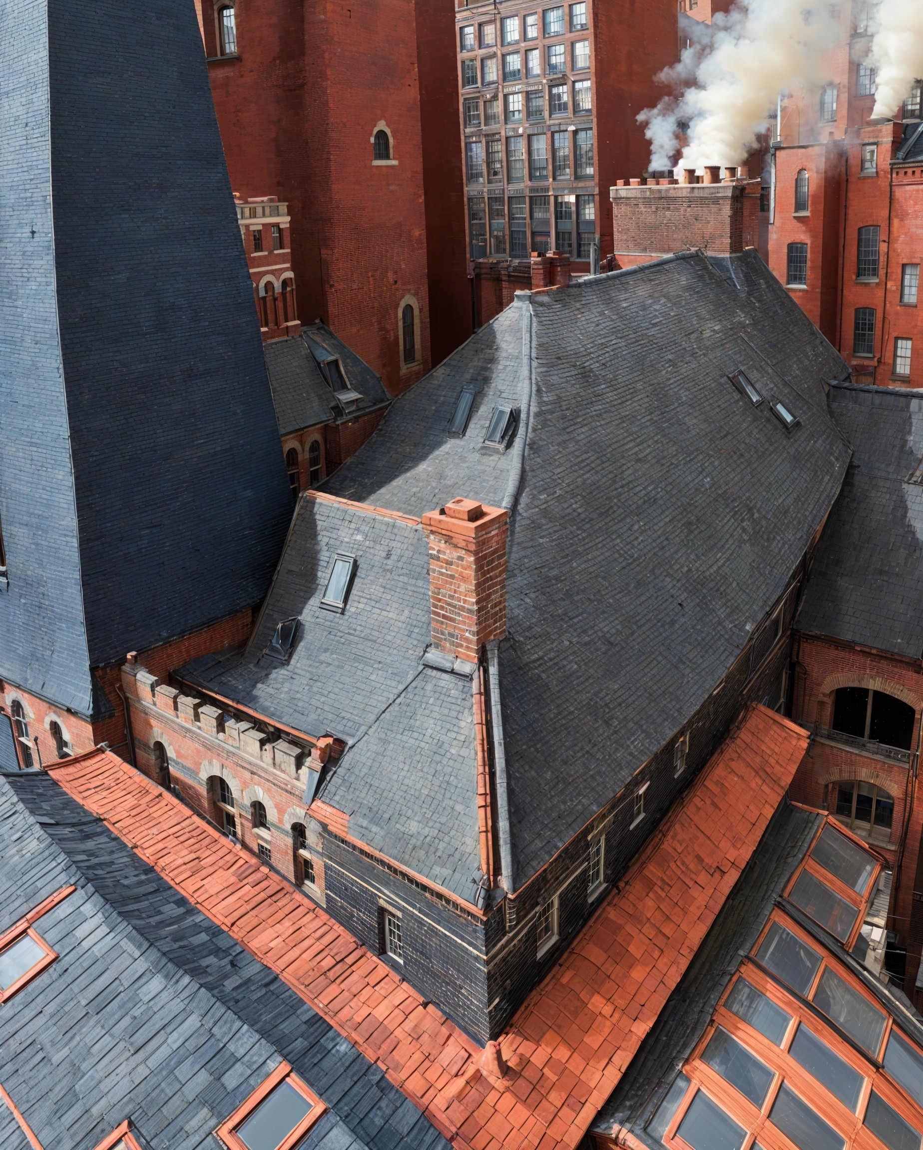 Historic Rooftop with Slate and Terracotta Tiles
