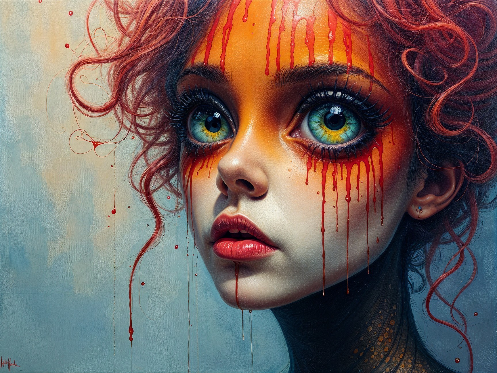 Portrait of a girl with orange hair and green eyes