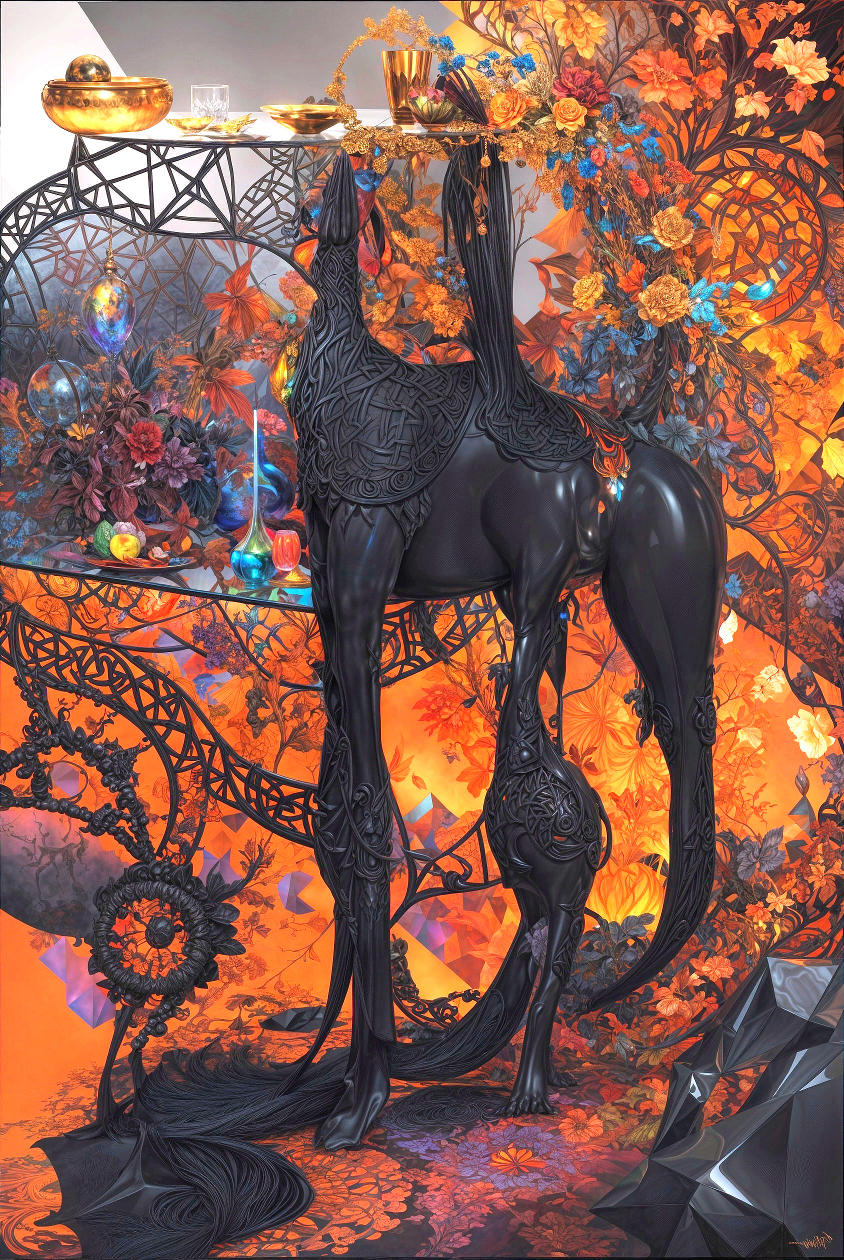 Majestic Black Creature in Autumn Foliage Setting