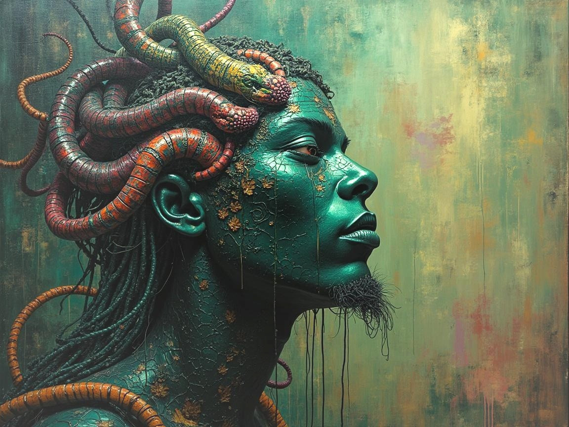 Figure with Greenish Skin and Serpentine Hair