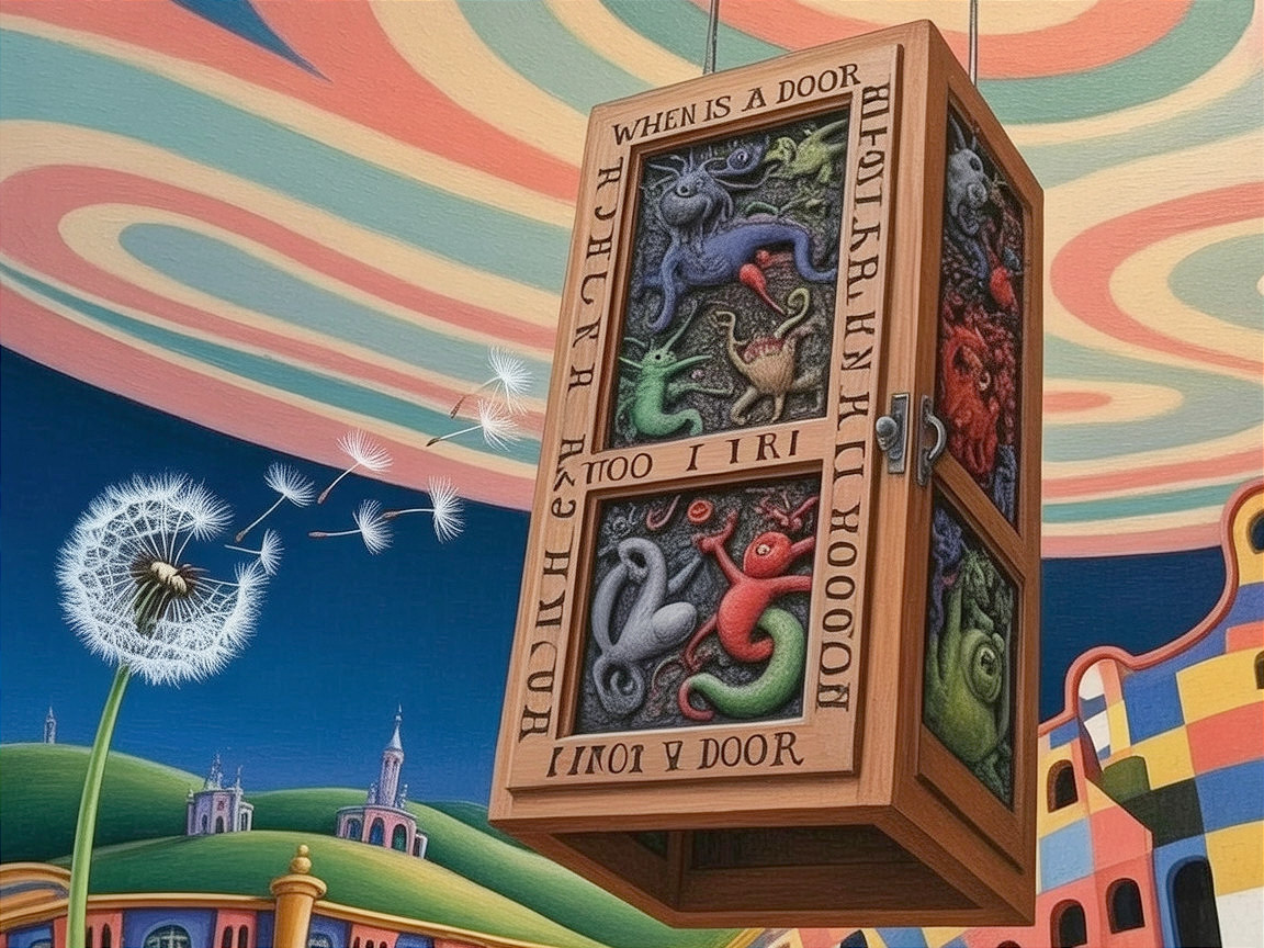 Whimsical Colorful Scene with Intricate Wooden Box