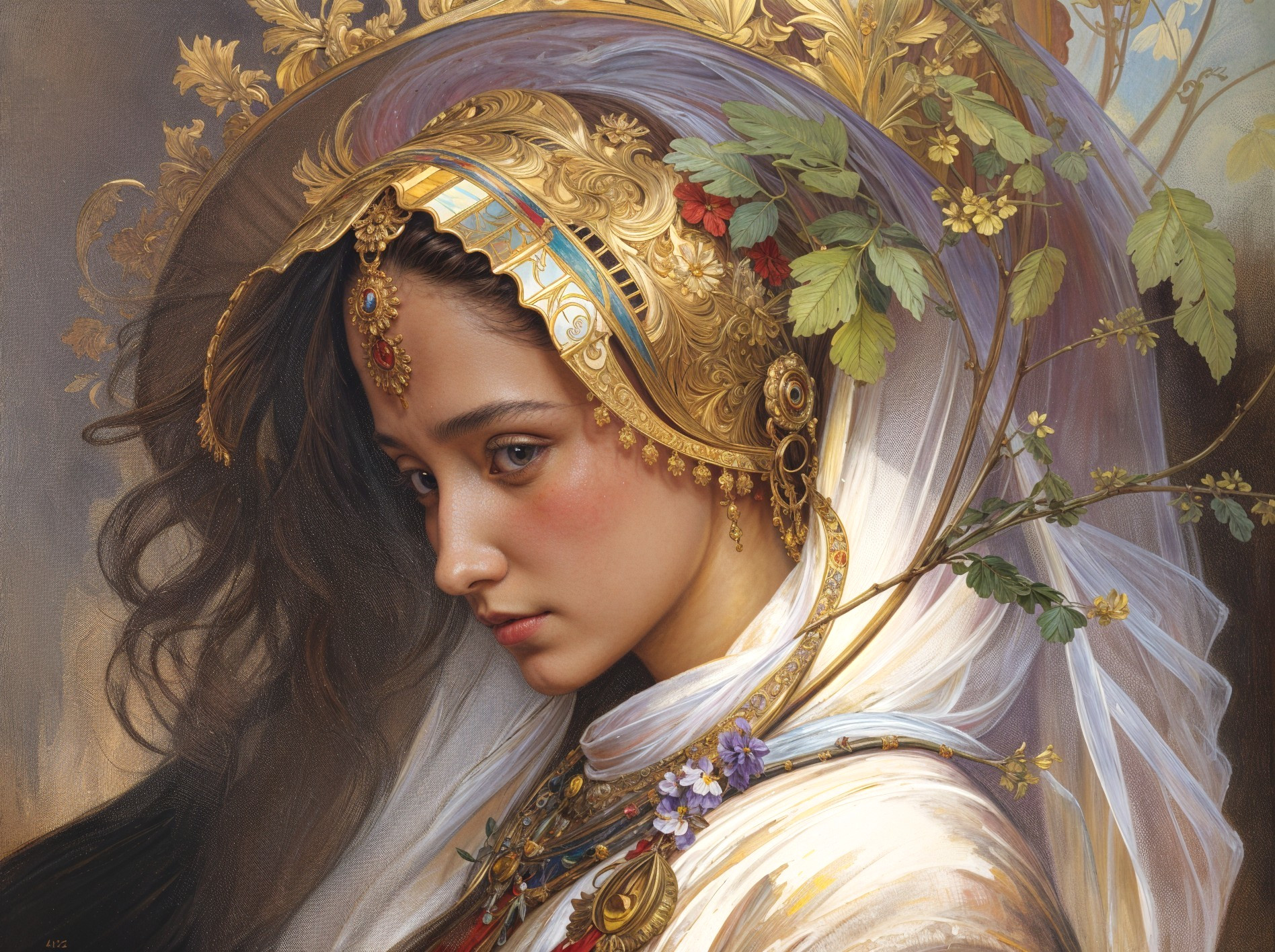 Portrait of a Young Woman with Gold Jewelry and Headdress