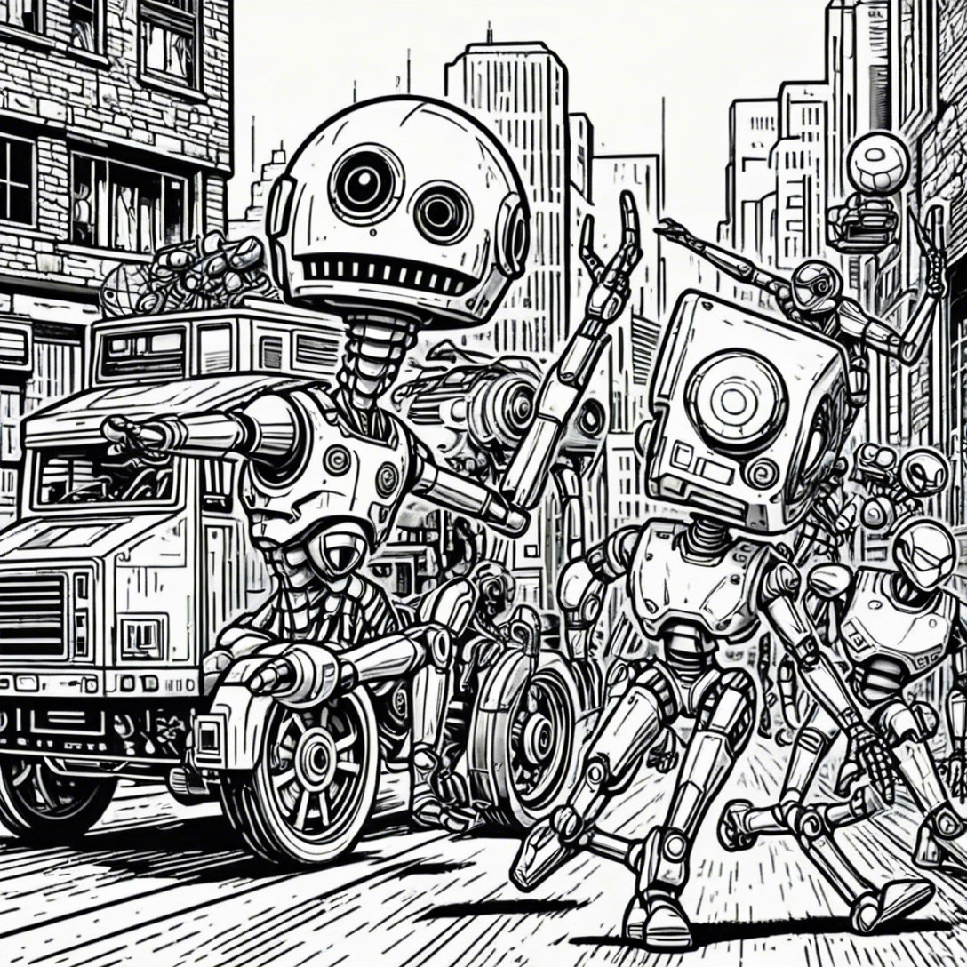 Urban Scene with Diverse Robots in Futuristic Setting