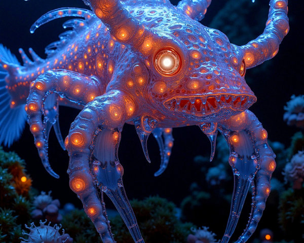 Bioluminescent Sea Creature with Spiny Appendages