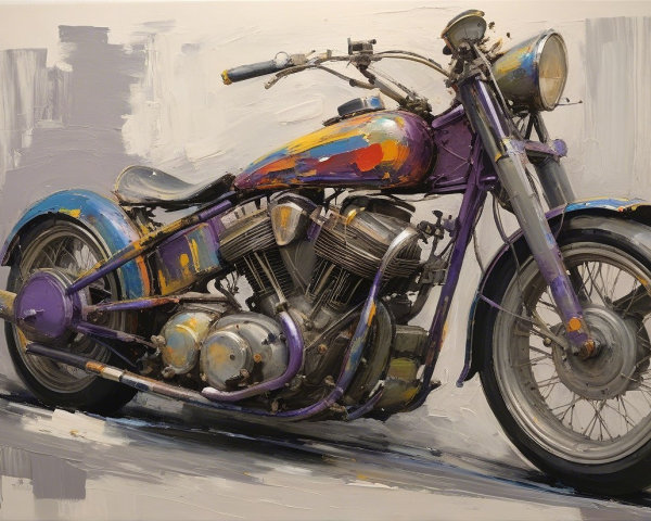 Vibrant Vintage Motorcycle in Painterly Style