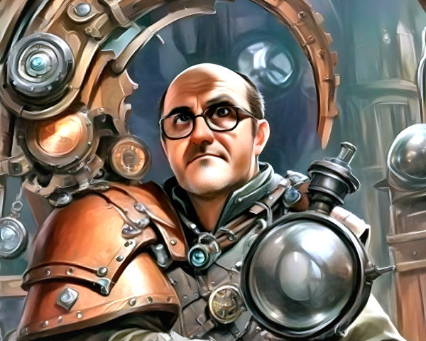 Steampunk Character with Gadgets and Machinery Details