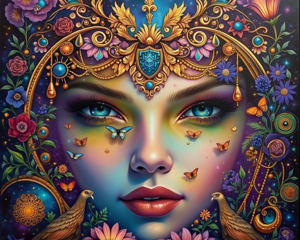 Ethereal Portrait of a Woman with Floral Designs