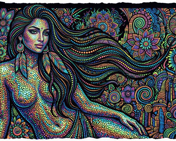 Colorful Mosaic Illustration of a Woman with Flowers