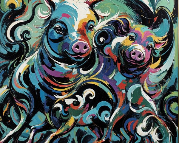 Vibrant Playful Pigs in Whimsical Artistic Colors