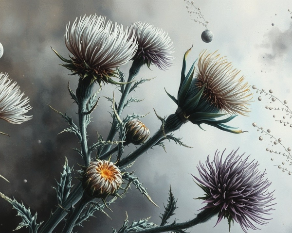 Surreal Thistle Flowers with Ethereal Background