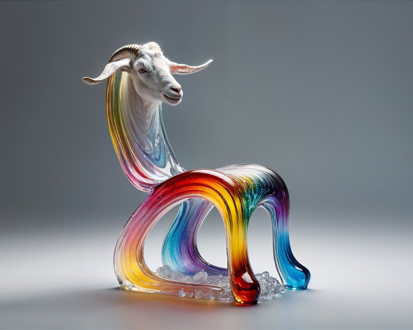 Whimsical Chair Design with Rainbow Goat Head Features