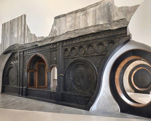 Architectural Installation of Wood and Concrete Elements