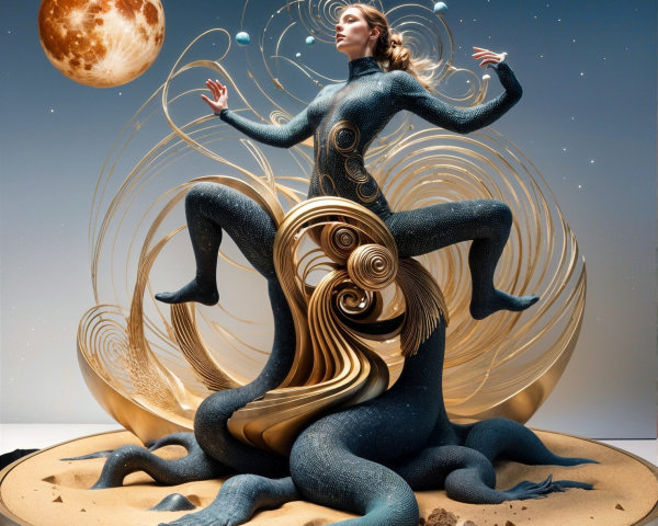 Surreal Three-Dimensional Cosmic Sculpture Description