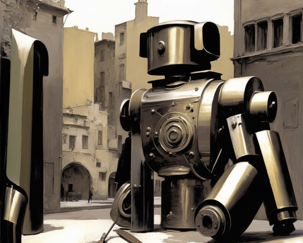 Vintage Robot in Empty Urban Street Setting