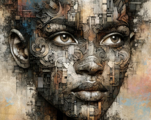 Portrait of a woman with abstract patterns and textures