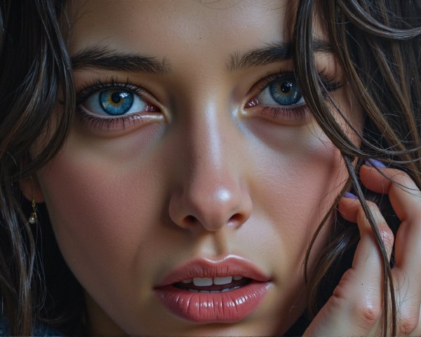 Close-Up Portrait of a Young Woman with Blue Eyes