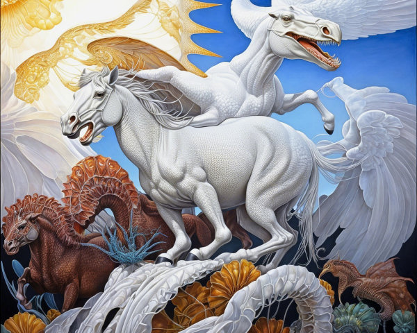 Majestic Mythical Creatures in a Dreamlike Scene