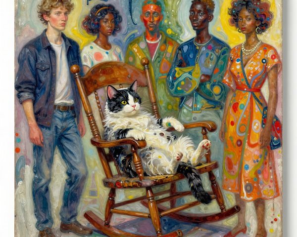 Neo-Expressionist Painting of People and a Cat