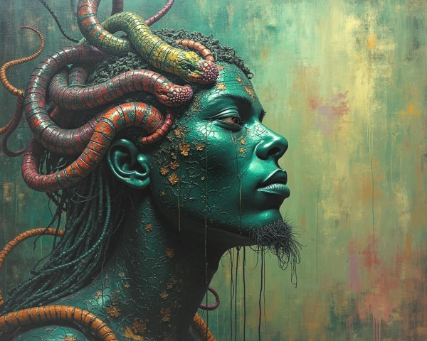 Figure with Greenish Skin and Serpentine Hair