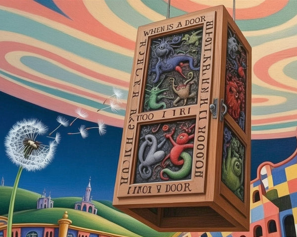 Whimsical Colorful Scene with Intricate Wooden Box