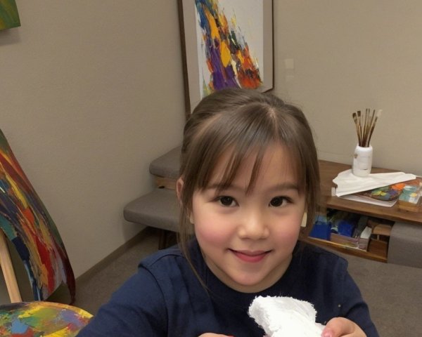 Young girl in decorated room with art supplies