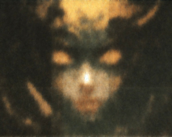 Abstract figure with indistinct features in dark hues