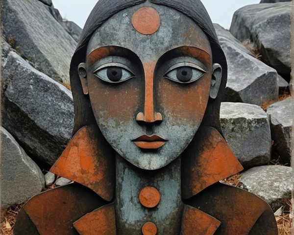 Sculpture of a Woman's Face with Geometric Features