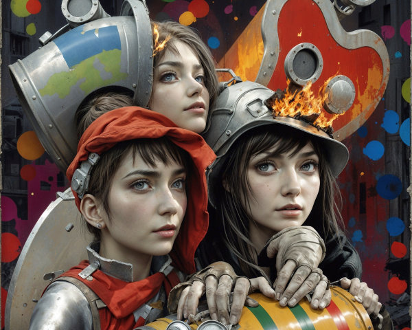 Stylized Characters with Colorful Helmets and Barrels