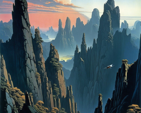 Majestic Mountain Landscape at Dawn with Aircraft