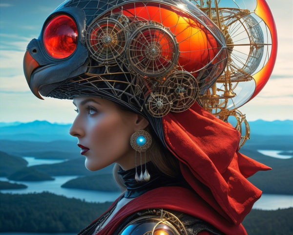Futuristic Portrait of Woman with Ornate Headpiece
