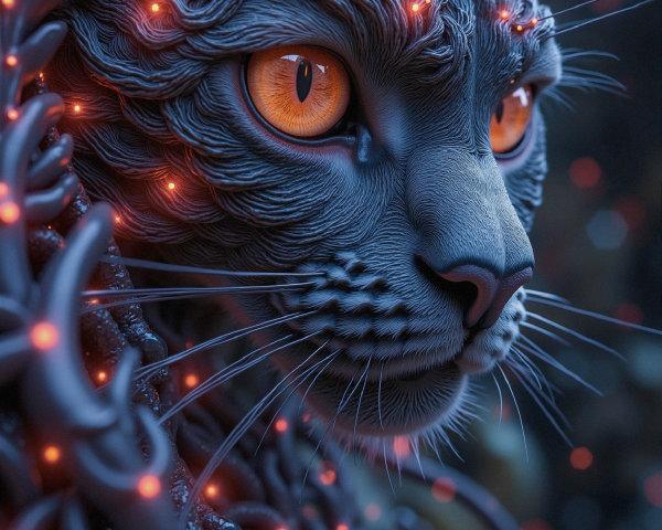 Futuristic cybernetic feline with glowing features