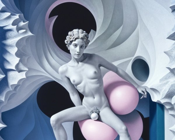 Nude Figure in Abstract Swirling Gray and Black Background