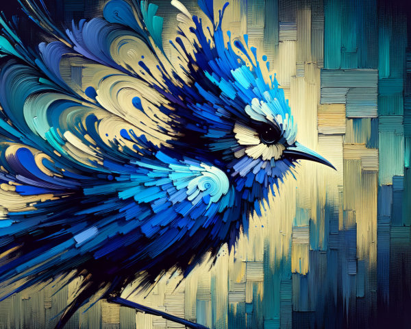 Vividly Stylized Blue Bird with Abstract Background