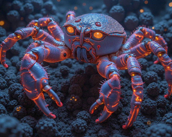 Futuristic Bioluminescent Spider Creature Description
